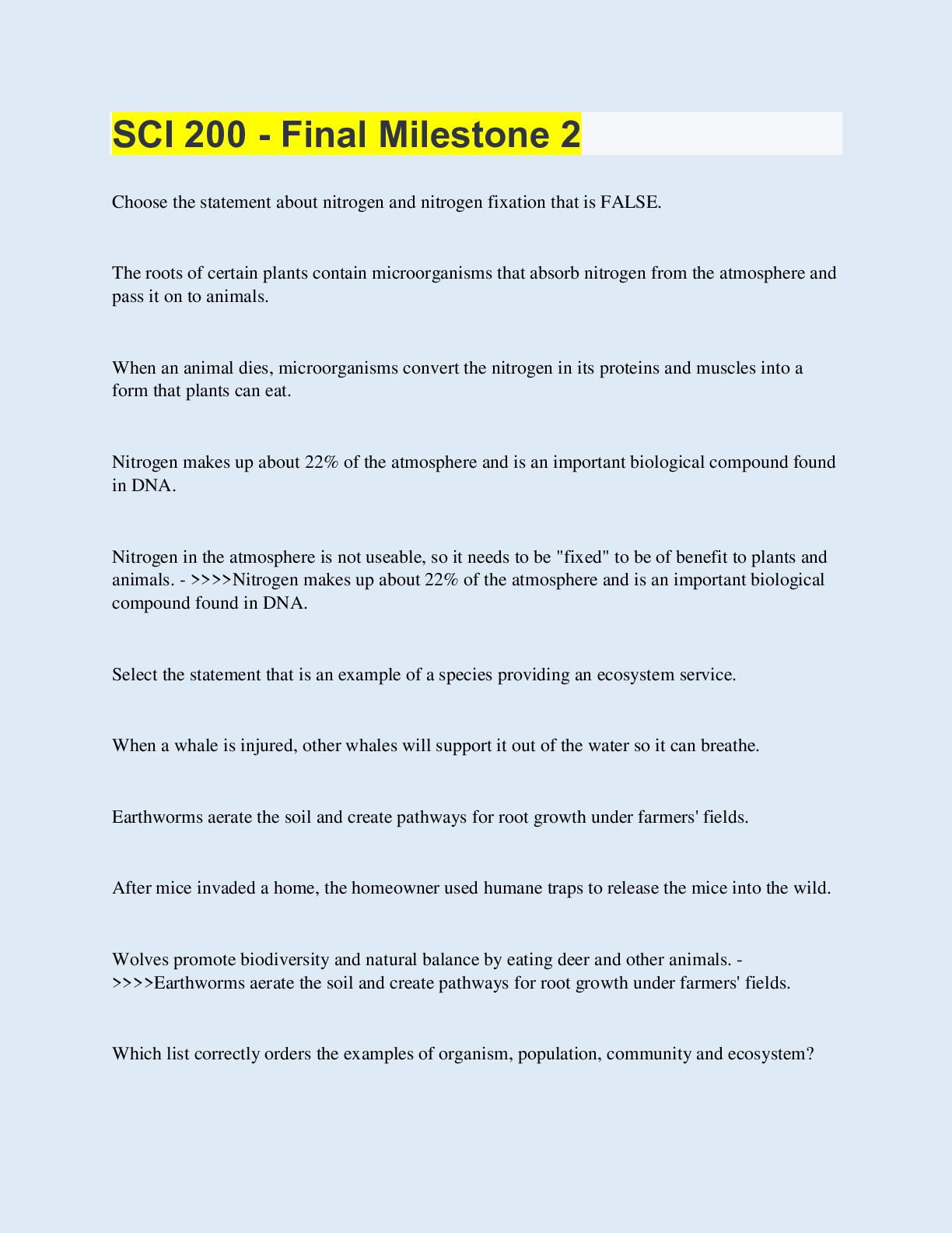 SCI 200 - Final Milestone 2  | with 100% Correct Answers | Updated & Verified
